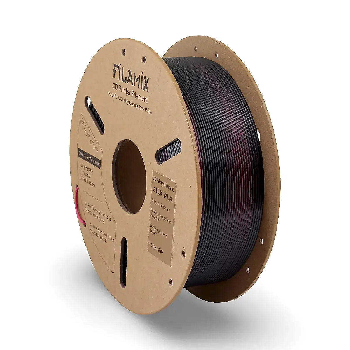 filamix iki renkli magic silk pla filament siyah kırmızı 1.75 mm 1 kg