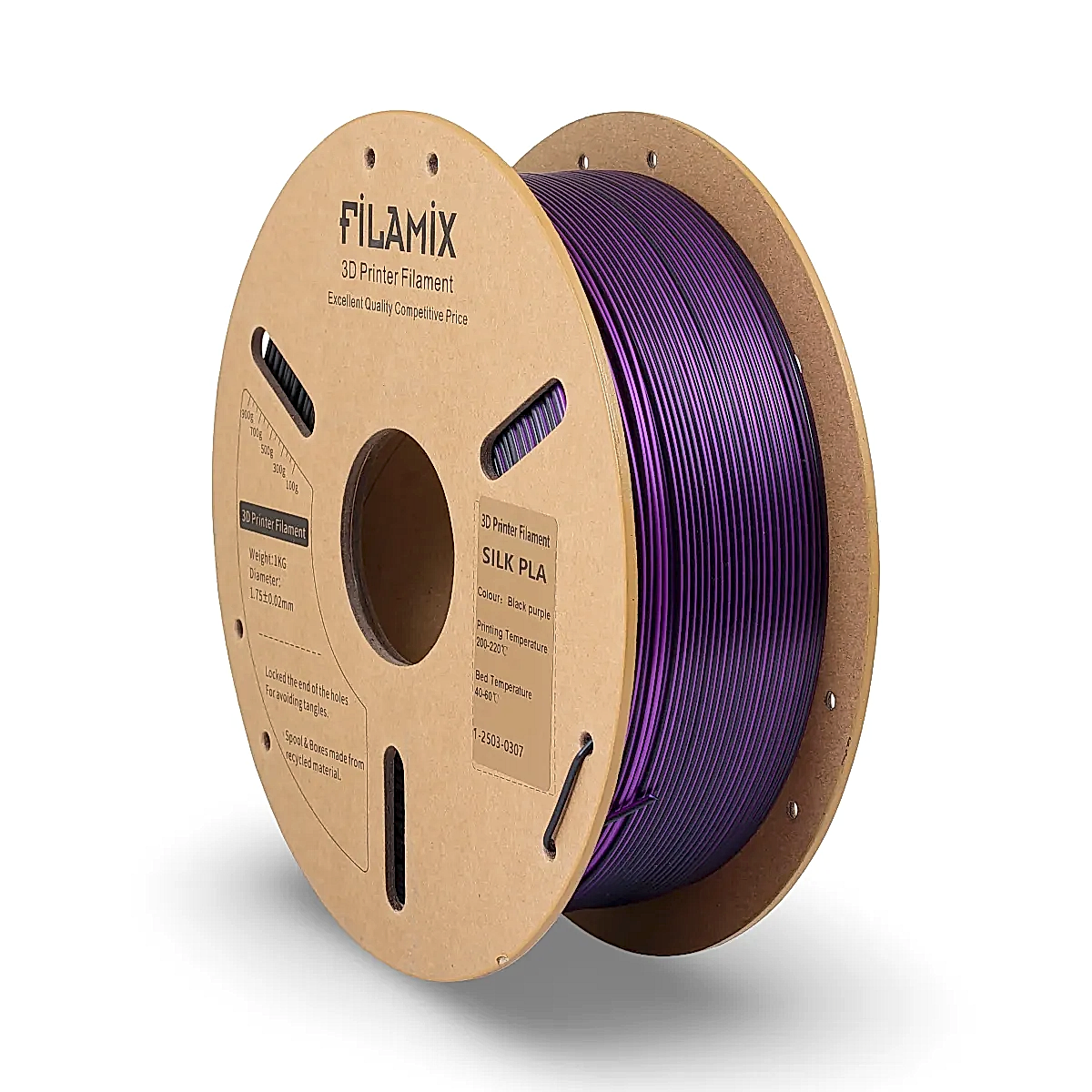 filamix iki renkli magic silk pla filament siyah mor 1.75 mm 1 kg